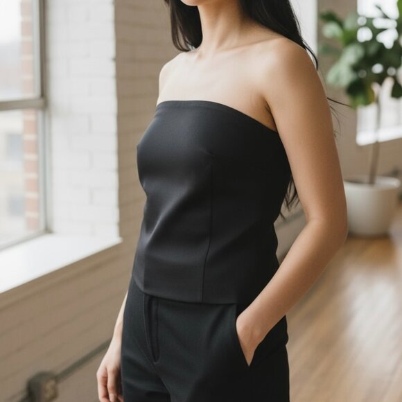 NWOT Zara Top Strapless Black Cropped sz S Backless - Picture 5 of 10